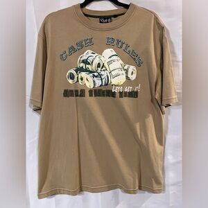 Vintage Men’s T-Shirt XL loud print beige cash rules printed‍‍ graphic print